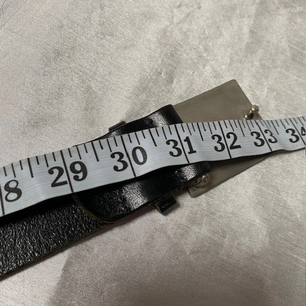 EnC Black Leather Belt Logo Silver Buckle 28 to 33 inch length